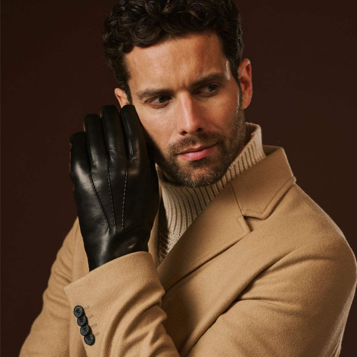 Aldo (black) - Italian lambskin leather gloves with lambswool lining & touchscreen feature - Leather Gloves Online - Flyclothing LLC