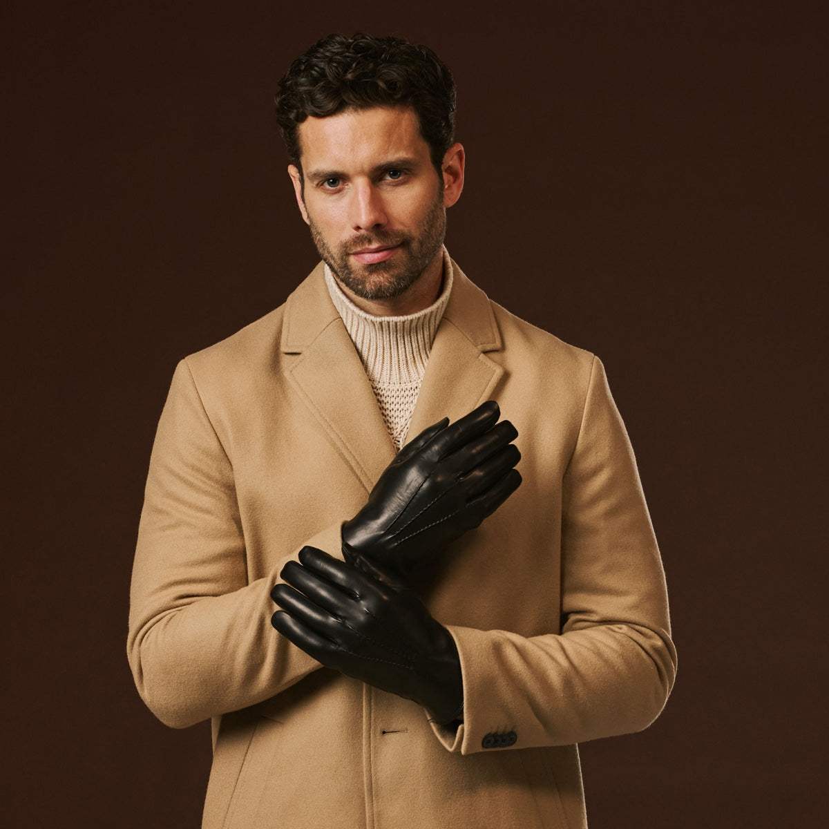 Aldo (black) - Italian lambskin leather gloves with lambswool lining & touchscreen feature - Leather Gloves Online - Flyclothing LLC
