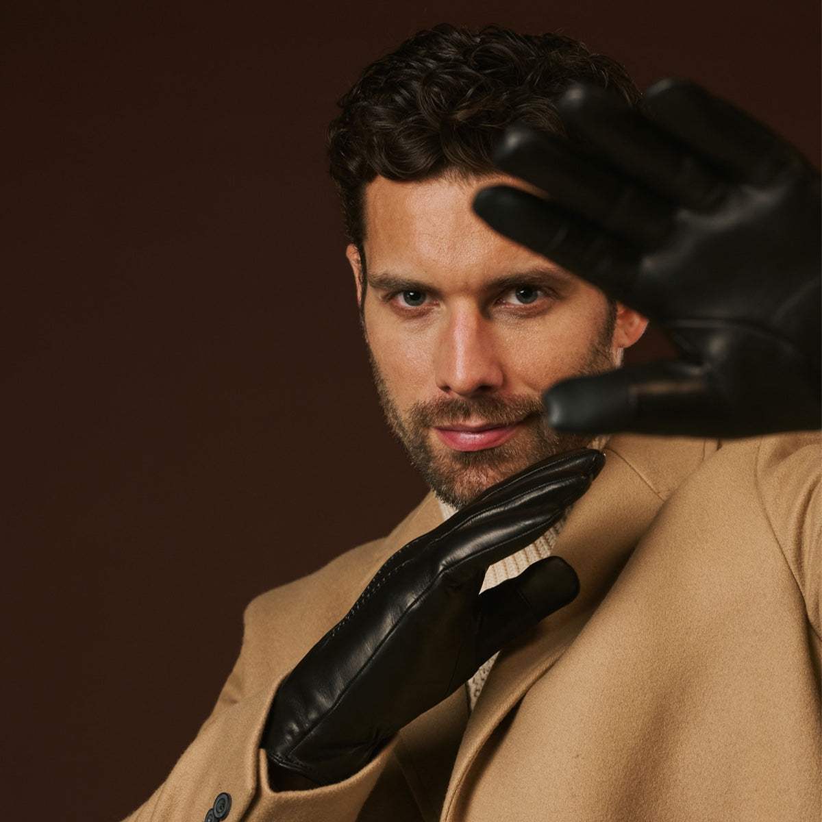 Aldo (black) - Italian lambskin leather gloves with lambswool lining & touchscreen feature - Leather Gloves Online - Flyclothing LLC