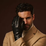 Aldo (black) - Italian lambskin leather gloves with lambswool lining & touchscreen feature - Leather Gloves Online - Flyclothing LLC