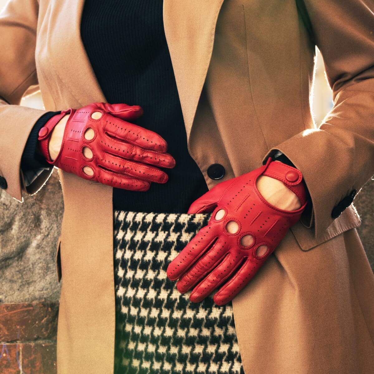 Alessa (red) - Classic Italian lambskin leather driving gloves - Leather Gloves Online - Flyclothing LLC