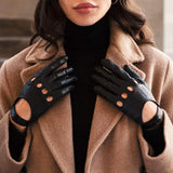 Alessa (black) - Classic Italian lambskin leather driving gloves & touchscreen feature
