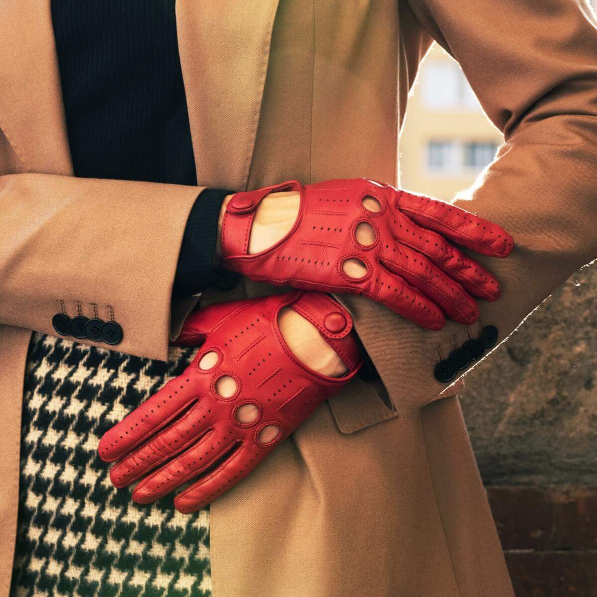 Alessa (red) - Classic Italian lambskin leather driving gloves - Leather Gloves Online - Flyclothing LLC