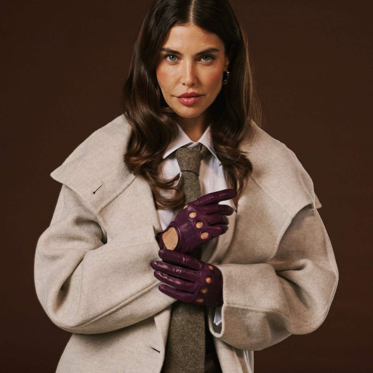 Alessa (berry) - Classic Italian lambskin leather driving gloves