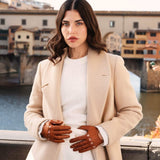 Alessa (cognac) - Classic Italian lambskin leather driving gloves