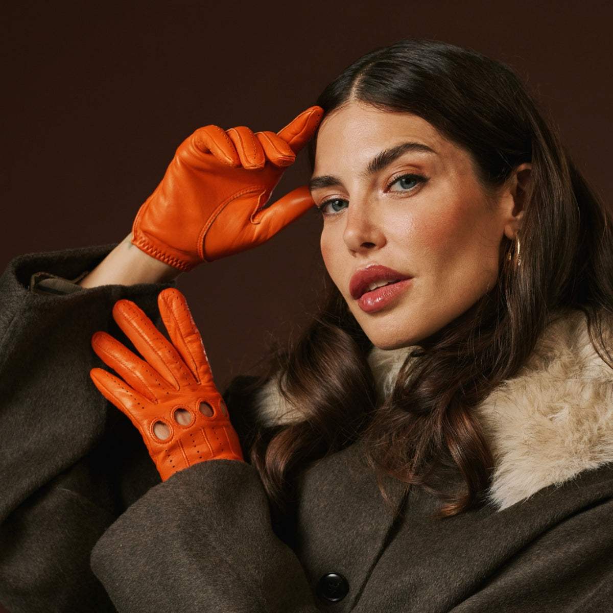 Alessa (orange) - Classic Italian lambskin leather driving gloves