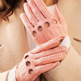 Alessa (pink) - Classic Italian lambskin leather driving gloves