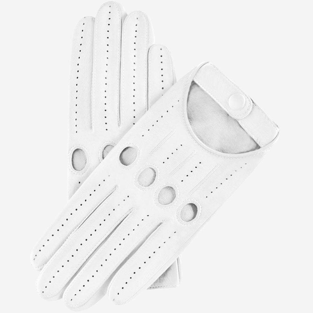 Alessa (white) - Classic Italian lambskin leather driving gloves - Leather Gloves Online - Flyclothing LLC