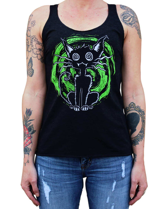 Black Market Art Company Alley Cat Women's Unfinished Racer Back Tank Top - Black Market Art Company - Flyclothing LLC