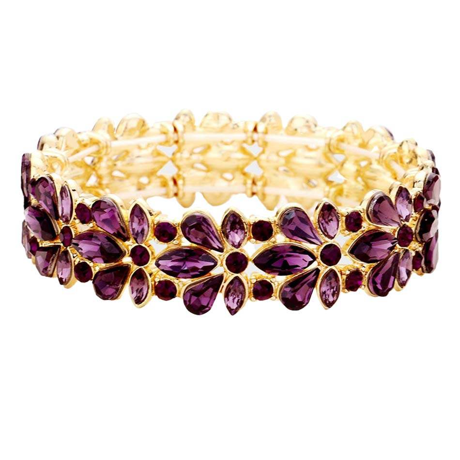 Floral Crystal Stretch Evening Bracelet - Madeline Love - Flyclothing LLC
