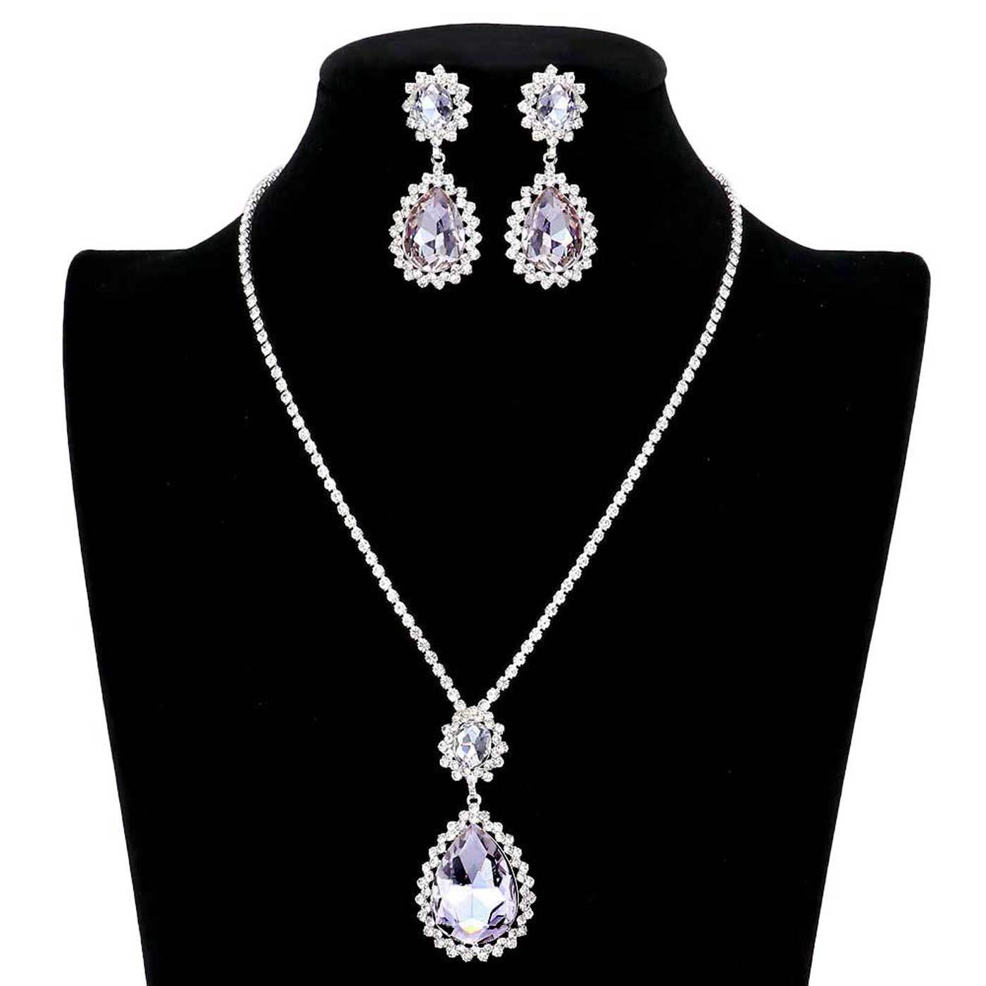 Teardrop Accented Rhinestone Necklace - Madeline Love - Flyclothing LLC