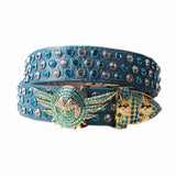 Angel Wings Buckle, Cyan Strap With Cyan & Transparent Studded Rhinestone Belt - Rhinestone Belt Store - Flyclothing LLC
