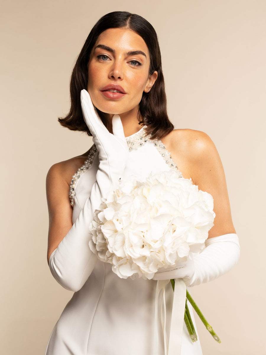 Angelina (white) - Italian silk lined 12-button length leather bridal / opera gloves - Leather Gloves Online - Flyclothing LLC