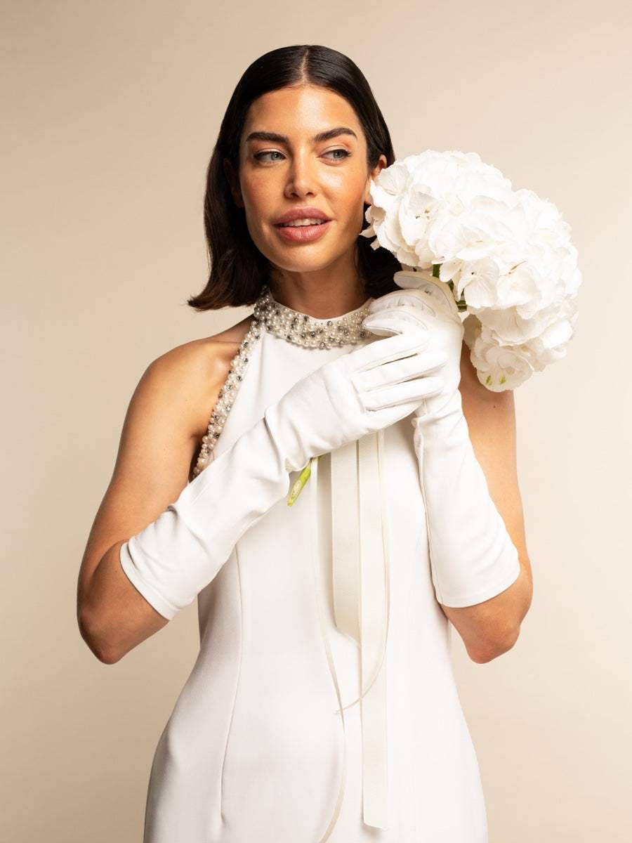 Angelina (white) - Italian silk lined 8-button length leather bridal / opera gloves - Leather Gloves Online - Flyclothing LLC
