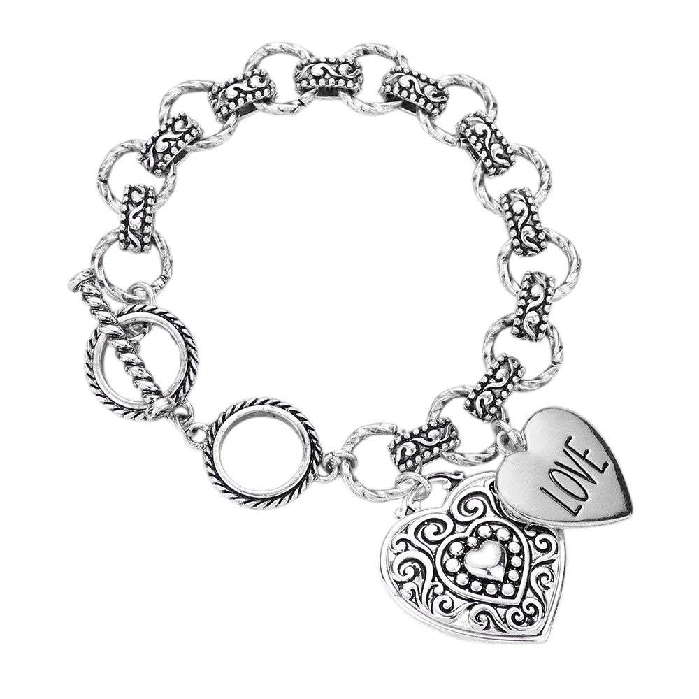 Antique Metal Heart Charm Toggle Bracelet - Madeline Love - Flyclothing LLC