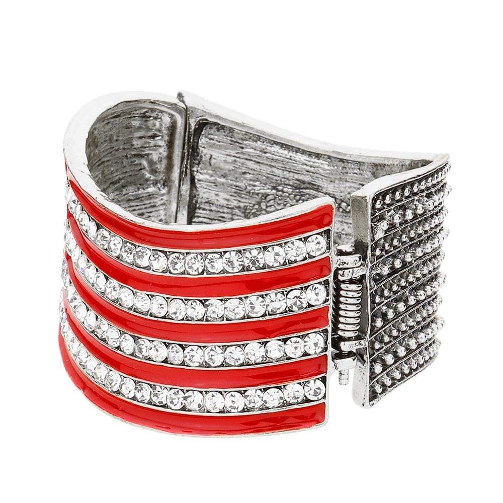 Crystal Rhinestone American Flag Hinged Bracelet - Madeline Love - Flyclothing LLC