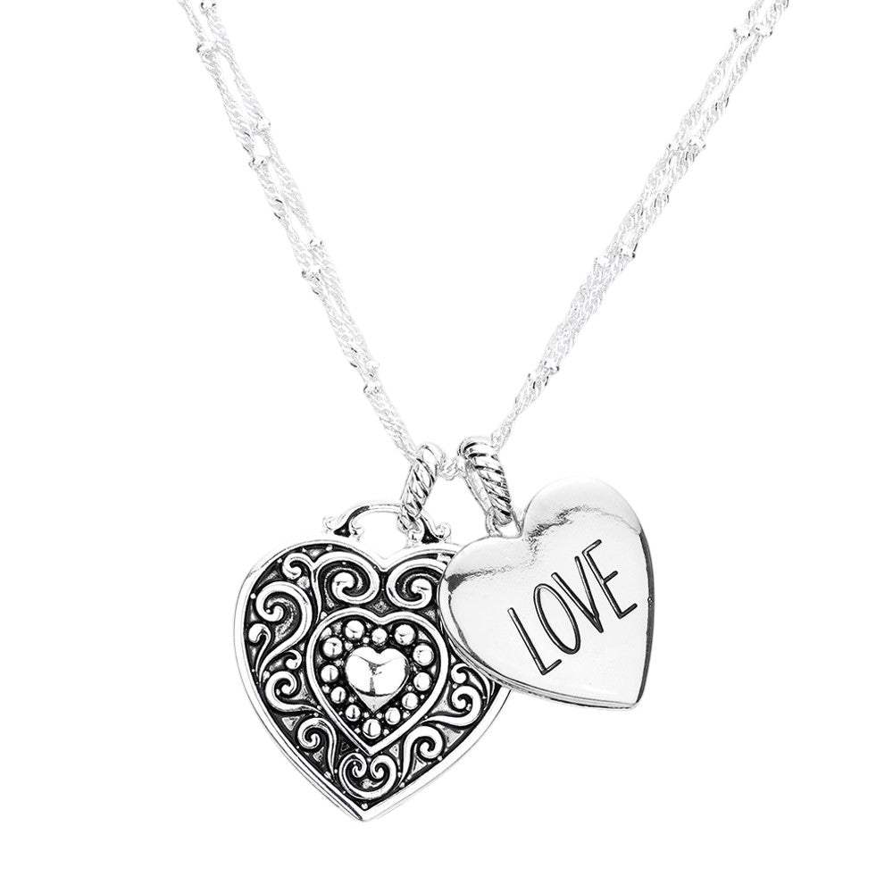 LOVE Antique Metal Heart Pendant Necklace - Madeline Love - Flyclothing LLC