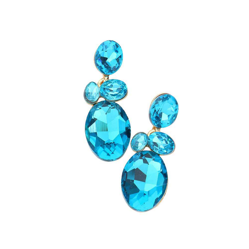 Oval Stone Link Dangle Evening Earrings - Madeline Love - Flyclothing LLC