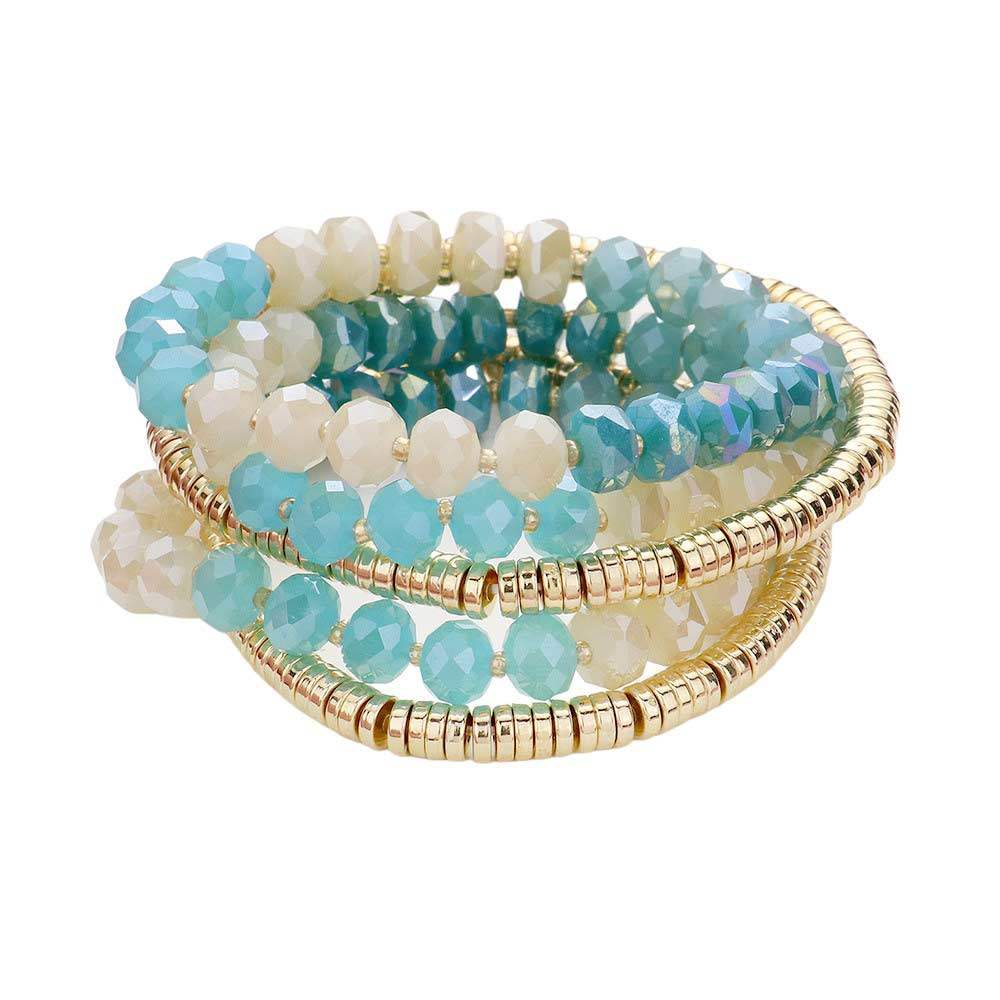 5PCS Faceted Heishi Beaded Multi Layered Stretch Bracelets - Madeline Love - Flyclothing LLC