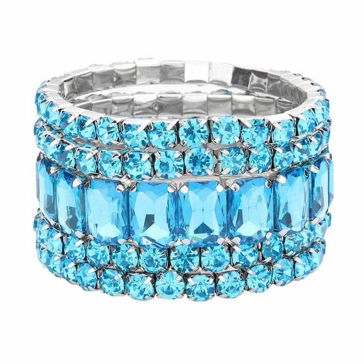 5Pcs Rectangle Round Stone Stretch Multi Layered Bracelets - Madeline Love - Flyclothing LLC