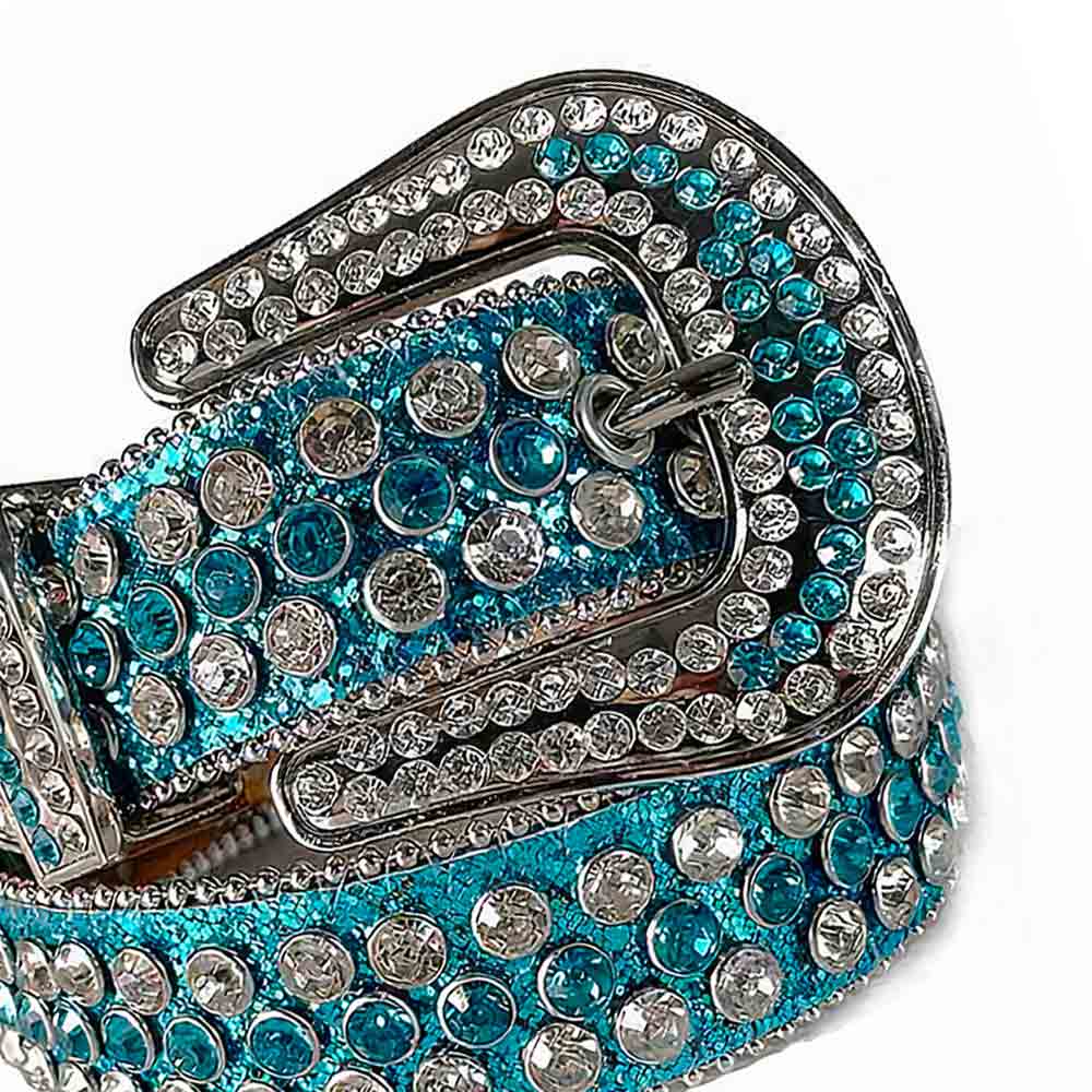 Aqua Blue Turquoise Strap With Diamond White & Aqua Blue Studded Rhinestone Belt - Rhinestone Belt Store - Flyclothing LLC