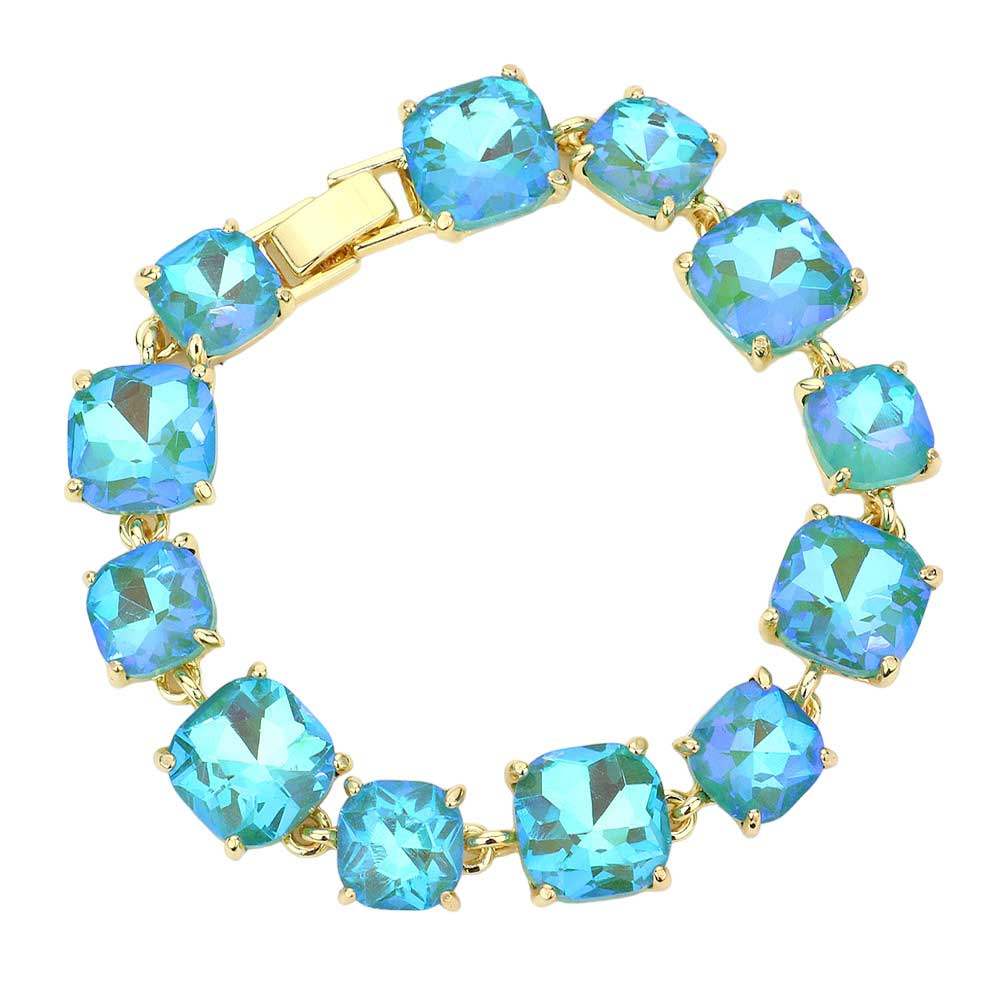 Cushion Square Stone Link Evening Bracelet - Madeline Love - Flyclothing LLC