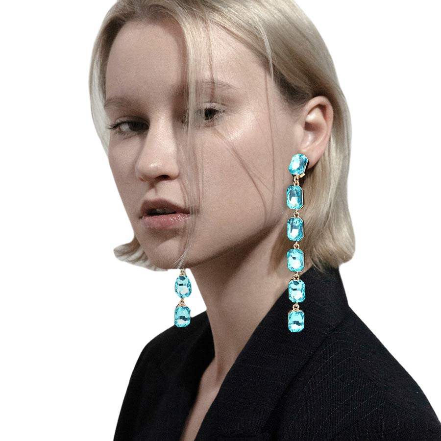 Emerald Cut Stone Link Dangle Evening Earrings - Madeline Love - Flyclothing LLC