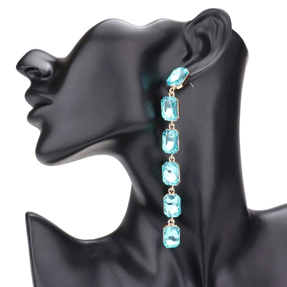Emerald Cut Stone Link Dangle Evening Earrings - Madeline Love - Flyclothing LLC
