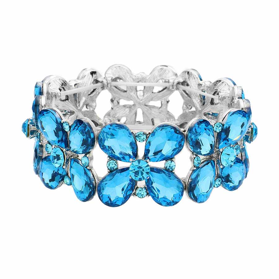 Floral Teardrop Glass Crystal Stretch Evening Bracelet - Madeline Love - Flyclothing LLC