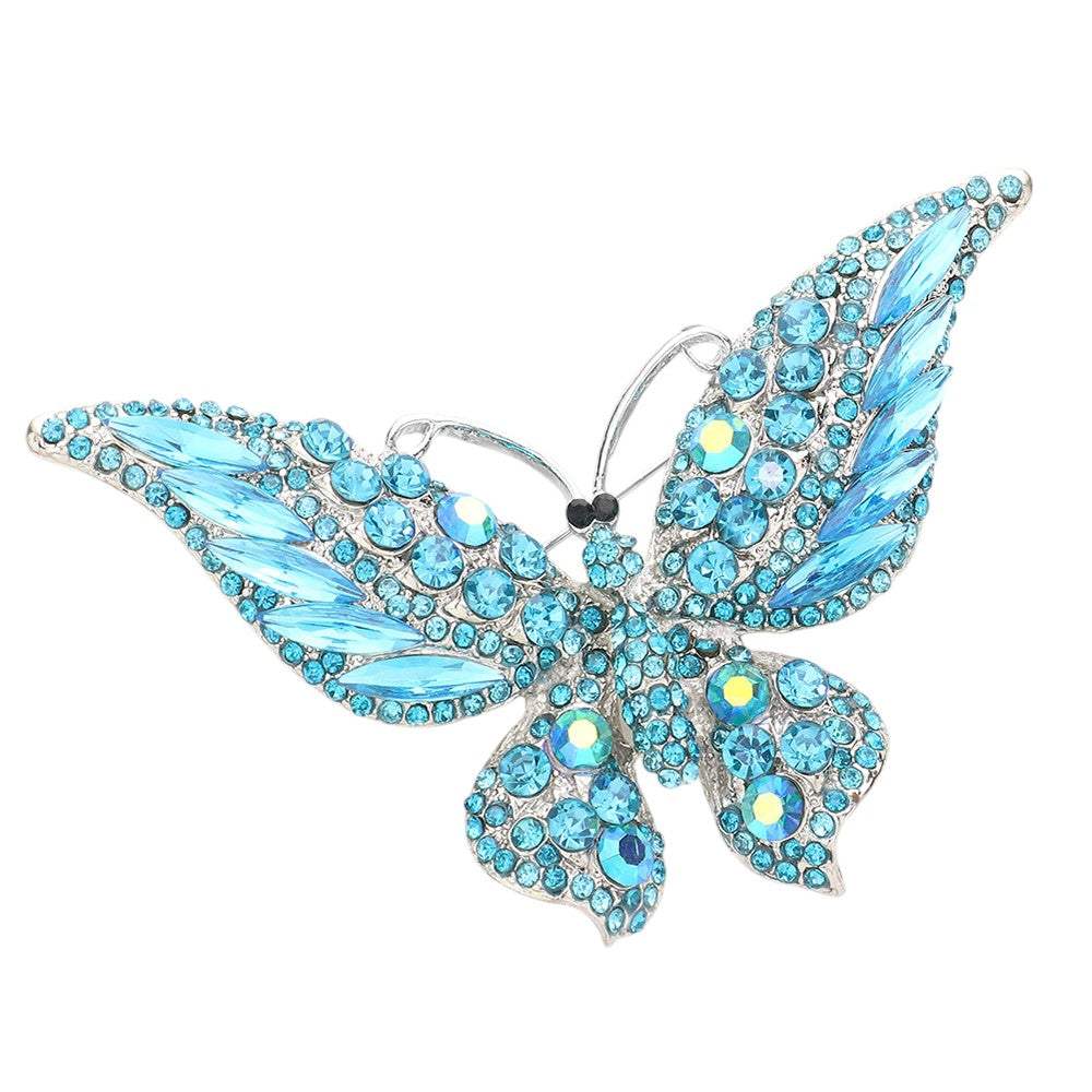 Glass Crystal Butterfly Pin Brooch - Madeline Love - Flyclothing LLC