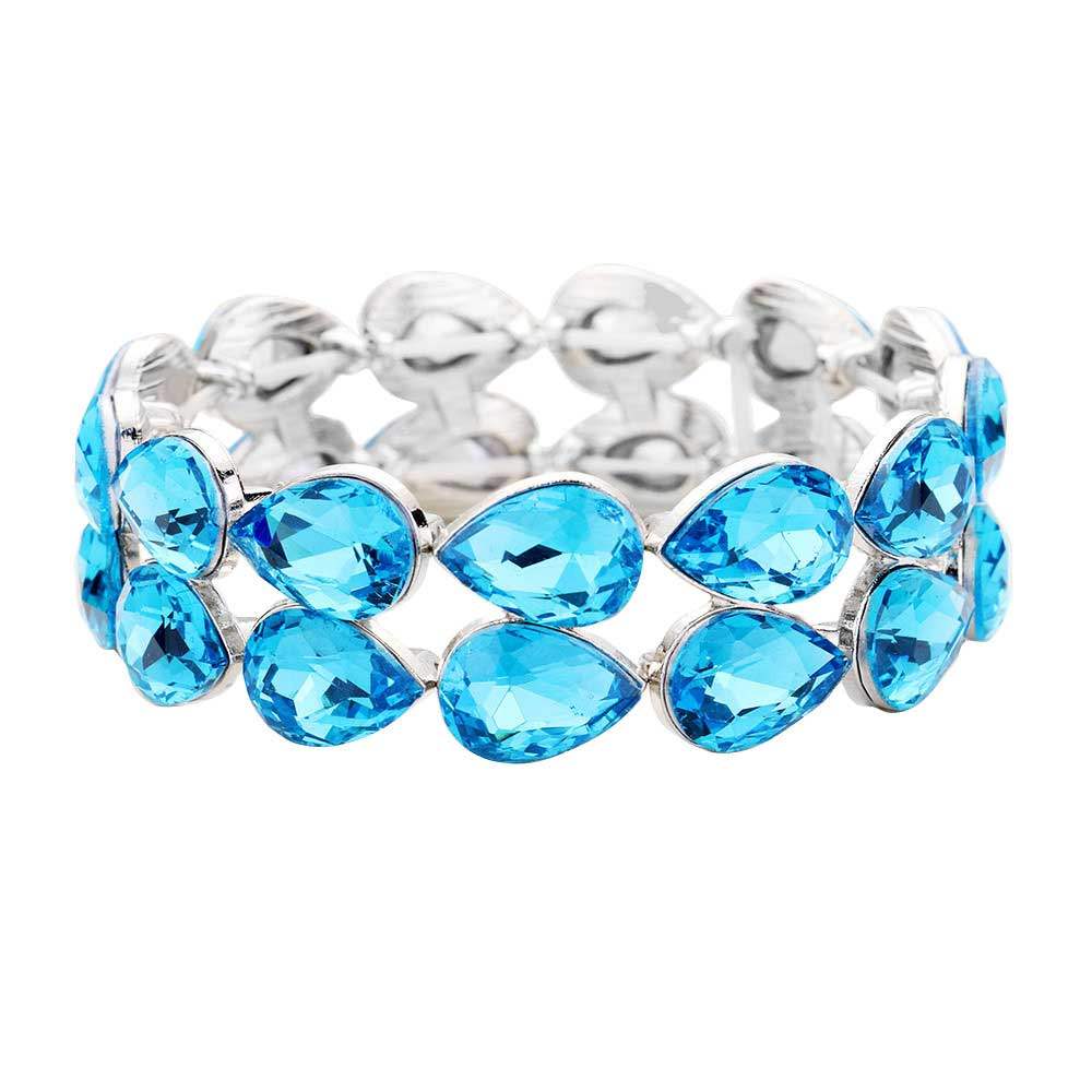 Glass Crystal Teardrop Stretch Evening Bracelet - Madeline Love - Flyclothing LLC