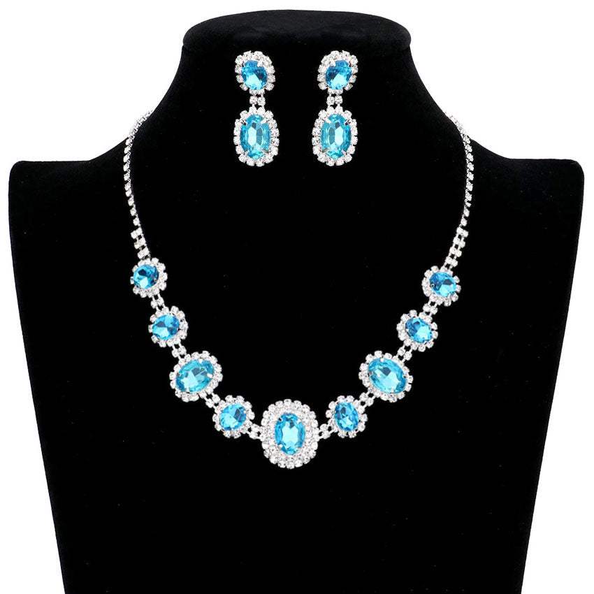 Oval Stone Accented Rhinestone Trimmed Necklace - Madeline Love - Flyclothing LLC