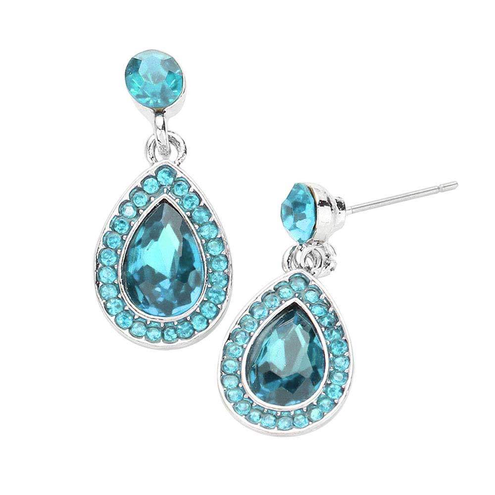 Rhinestone Trim Teardrop Stone Dangle Evening Earrings - Madeline Love - Flyclothing LLC