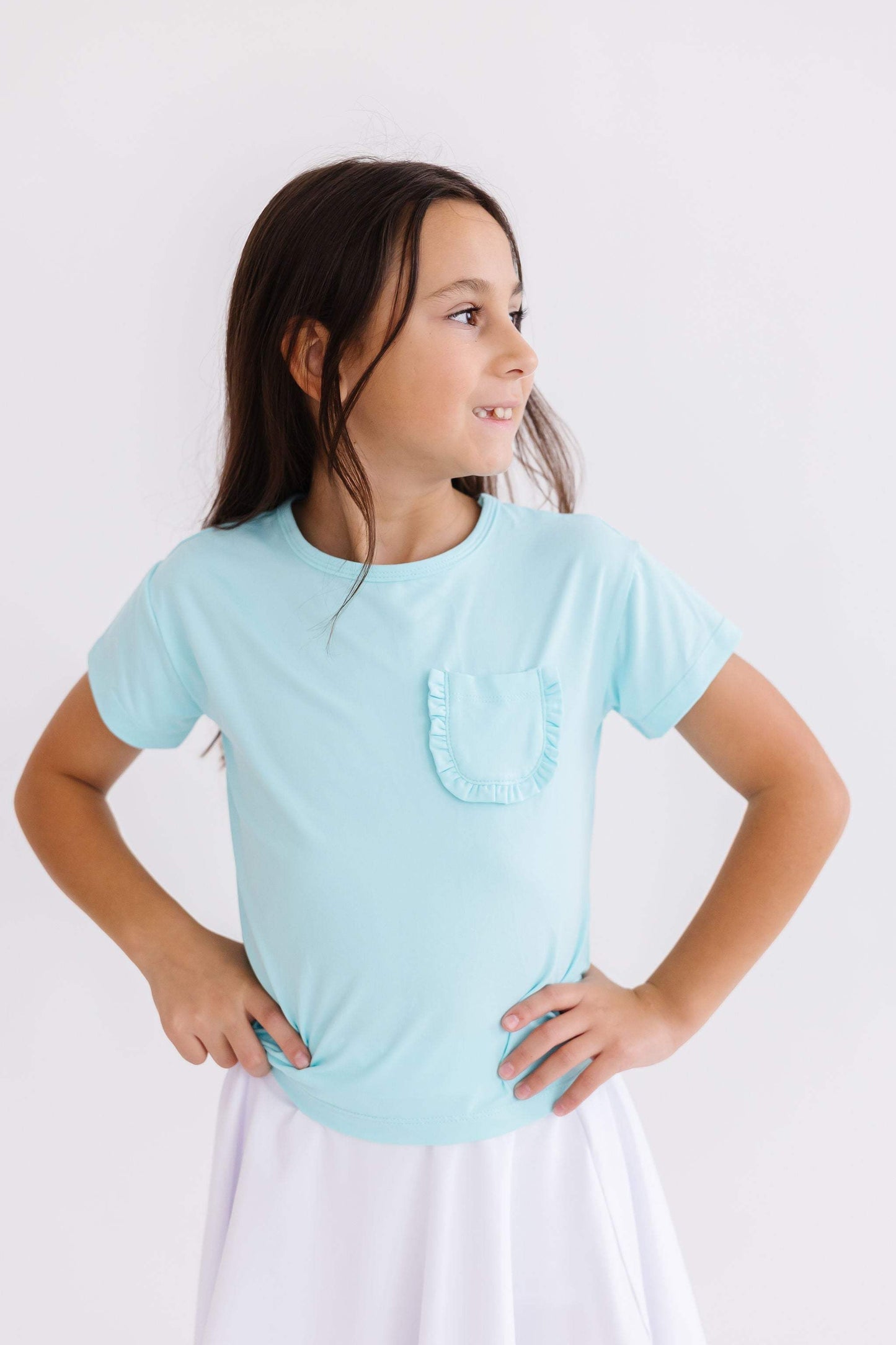 Aqua Ruffle Pocket Tee - Mila & Rose ® - Flyclothing LLC