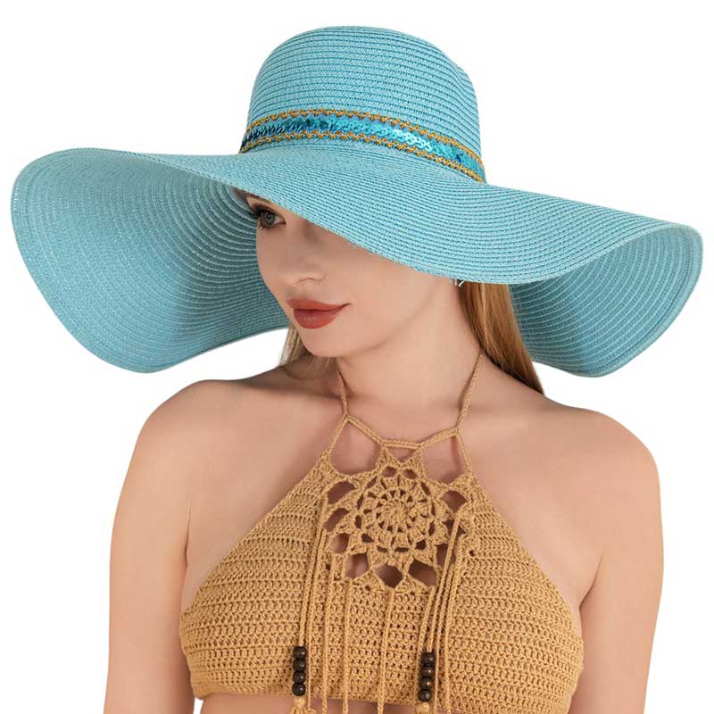 Sequin Band Pointed Straw Sun Hat - Madeline Love - Flyclothing LLC
