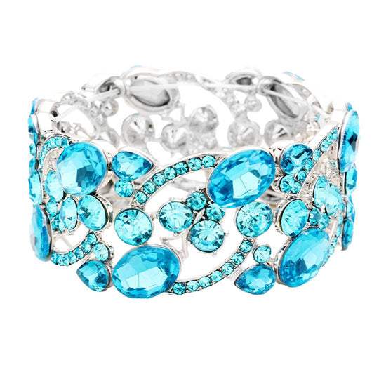 Glass Crystal Oval Butterfly Stretch Evening Bracelets - Madeline Love - Flyclothing LLC
