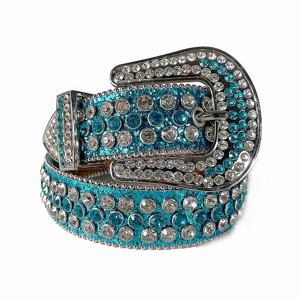 Aqua Blue Turquoise Strap With Diamond White & Aqua Blue Studded Rhinestone Belt - Rhinestone Belt Store - Flyclothing LLC