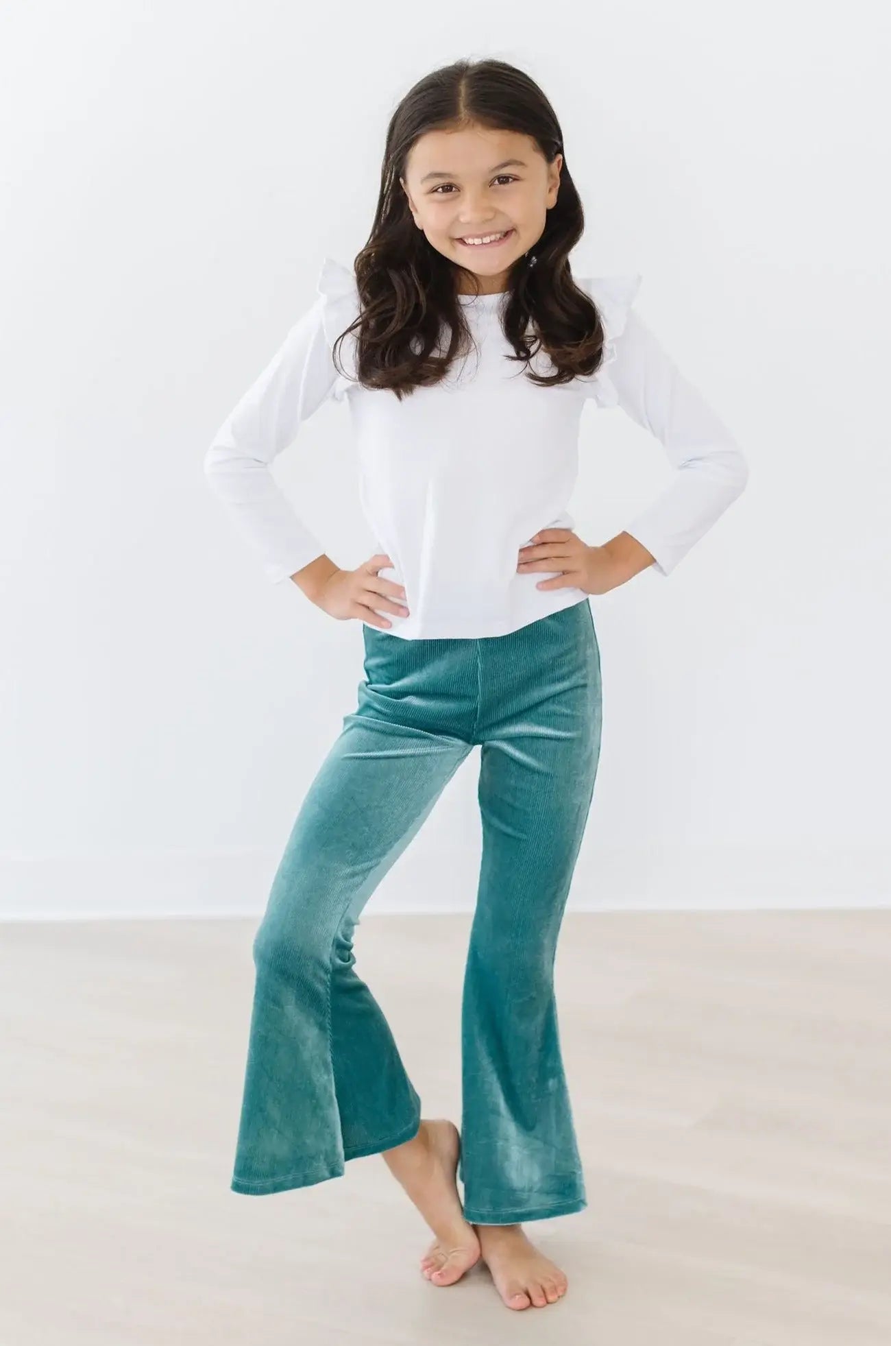 Aquamarine Ribbed Velvet Bells - Mila & Rose ® - Flyclothing LLC