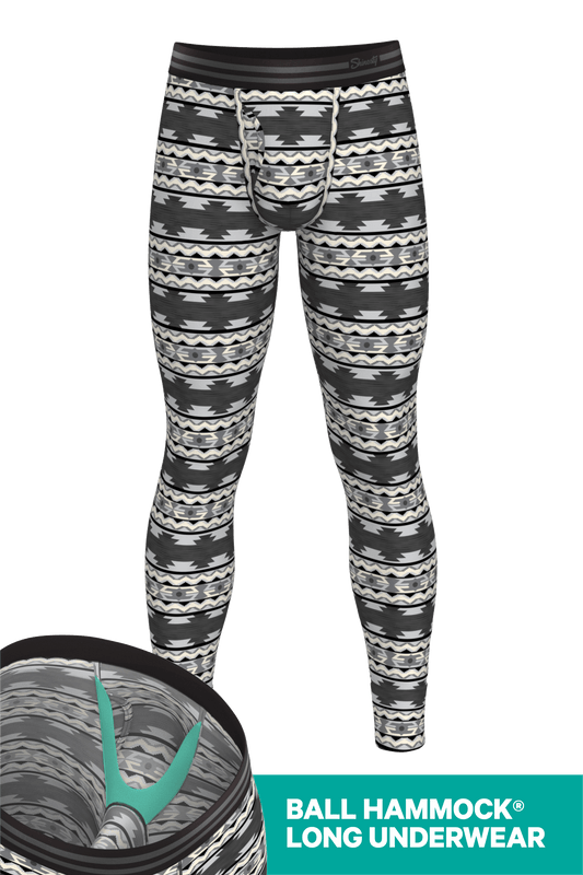 The Arroyo Grande | Grey and Black Aztec Ball Hammock® Long Johns - Shinesty