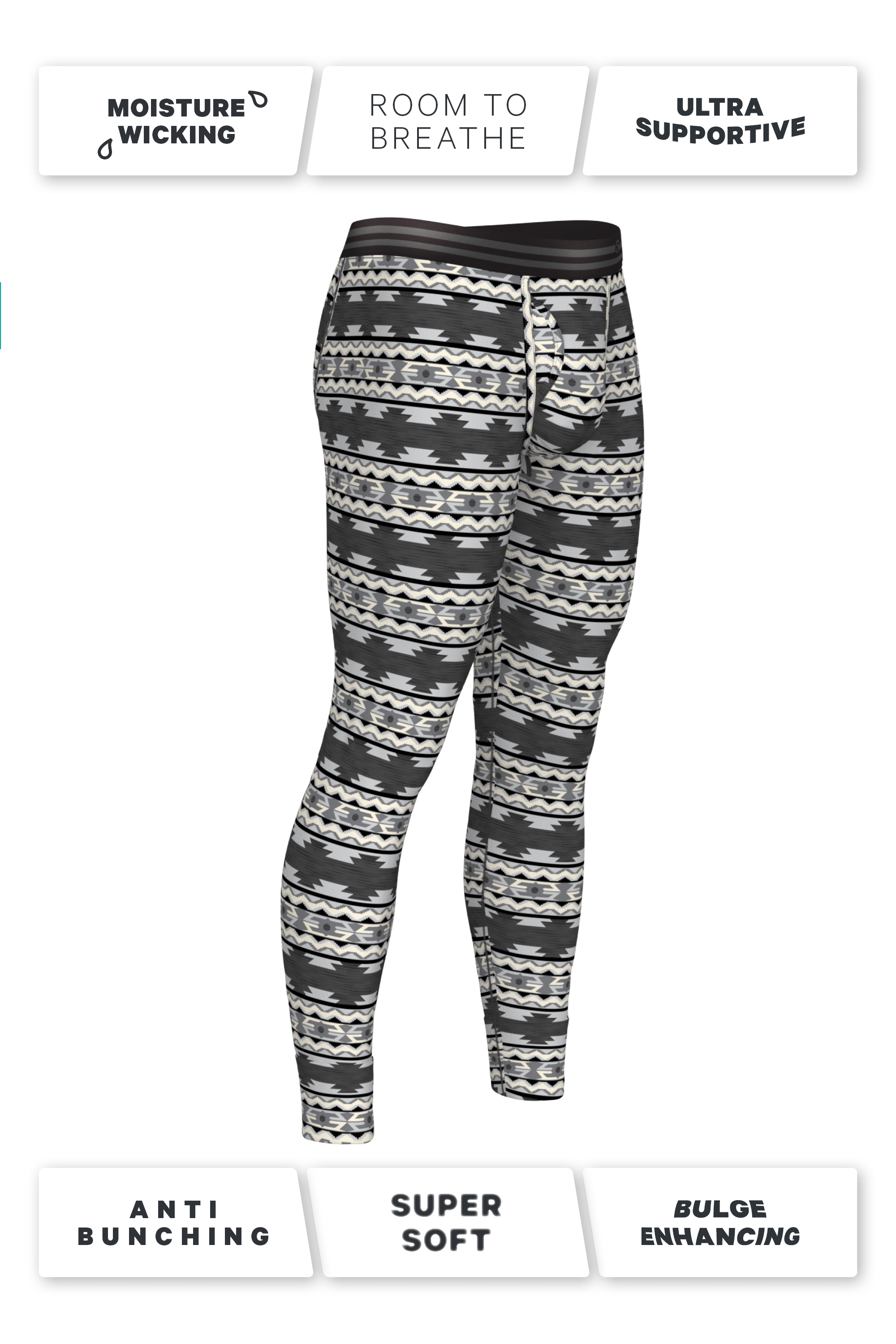 The Arroyo Grande | Grey and Black Aztec Ball Hammock® Long Johns - Shinesty
