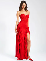 Talia Red Satin Lace Corset Maxi Dress - Miss Circle - Flyclothing LLC