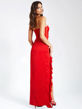 Talia Red Satin Lace Corset Maxi Dress - Miss Circle - Flyclothing LLC