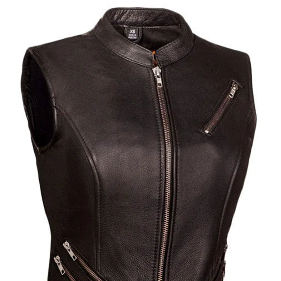 Fairmont Women's Motorcycle Leather Vest - First Manufacturing Company - Flyclothing LLC