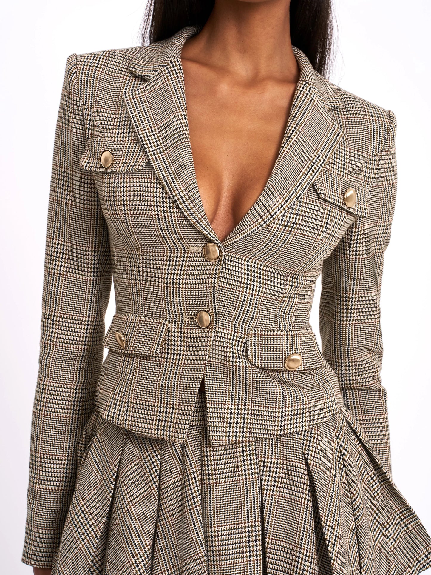 Oakley Brown Plaid Preppy Style Blazer Jacket - Miss Circle - Flyclothing LLC