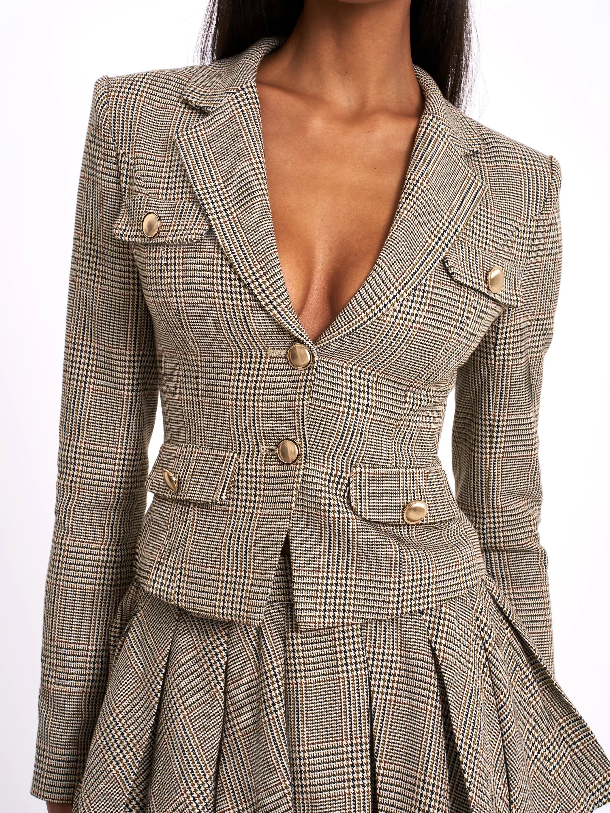 Oakley Brown Plaid Preppy Style Blazer Jacket - Miss Circle - Flyclothing LLC