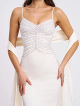 Karmen Pearl Top Pencil Slip Gown with Scarf - Miss Circle - Flyclothing LLC