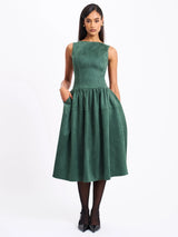 Laila Green Suede Boat Neck Backless Midi Dress - Miss Circle - Flyclothing LLC