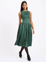 Laila Green Suede Boat Neck Backless Midi Dress - Miss Circle - Flyclothing LLC