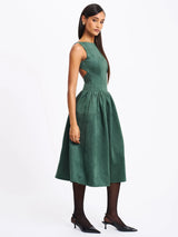 Laila Green Suede Boat Neck Backless Midi Dress - Miss Circle - Flyclothing LLC