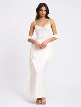 Karmen Pearl Top Pencil Slip Gown with Scarf - Miss Circle - Flyclothing LLC